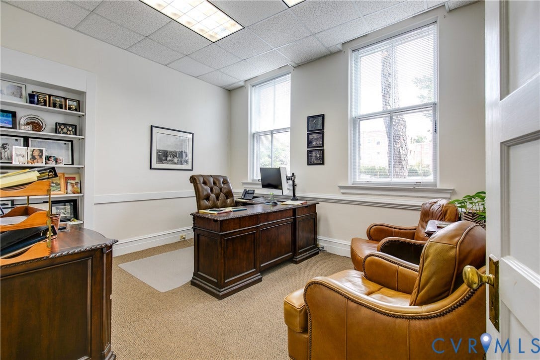 2800 Patterson Avenue, Richmond, VA 23221 Built-in shelving, two large double-hung windows, chair rail molding, and recessed ceiling lighting