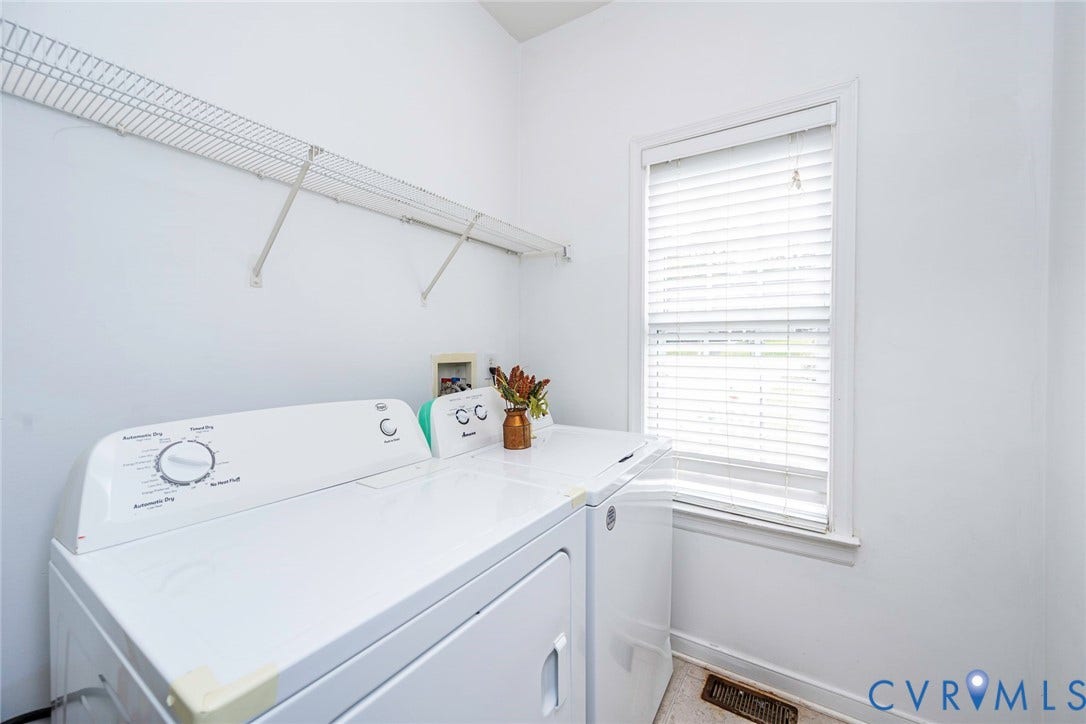 2408 Swartwout Avenue, Woodland Hills, Henrico, VA 23228 Laundry area featuring a window with horizontal blinds and a mounted wire shelving unit