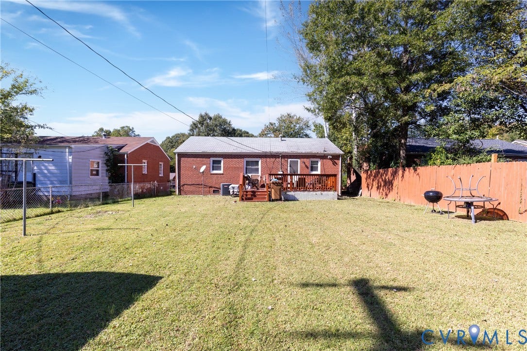 2108 Ridgemont Road, Richmond, VA 23224 Backyard featuring a grass lawn, wood deck, and perimeter wood privacy fencing