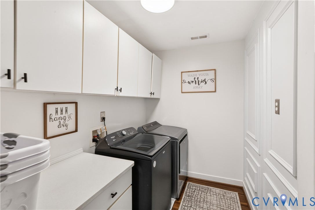 11829 Old School Road, Twin Hickory, Glen Allen, VA 23059 Second floor utility room. Freshly painted, new wainscoting accent wall, lots of cabinets and countertop space.
