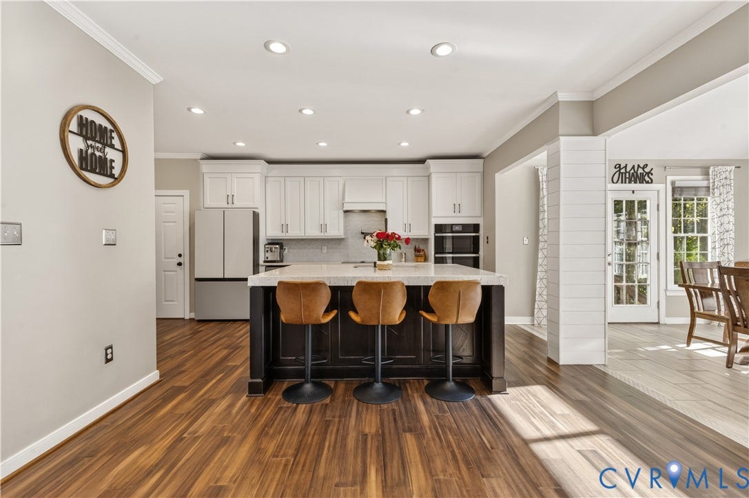 11829 Old School Road, Twin Hickory, Glen Allen, VA 23059 Completely remodeled kitchen and opened up to Morning Room. Govee lighting and quartz countertops.