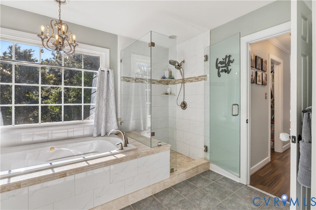 11829 Old School Road, Twin Hickory, Glen Allen, VA 23059 Jetted rub and walk-in shower in the owners bath.