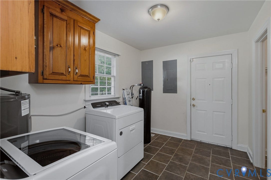 11400 County Drive, Prince George, VA 23842 Utility area featuring tile flooring, wood-finish wall-mounted cabinetry