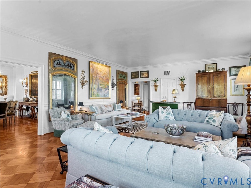5621 Cary Street Road, #U506, Richmond, VA 23226 Parquet wood-finish flooring, extensive wall moldings, and built-in decorative wall mirrors