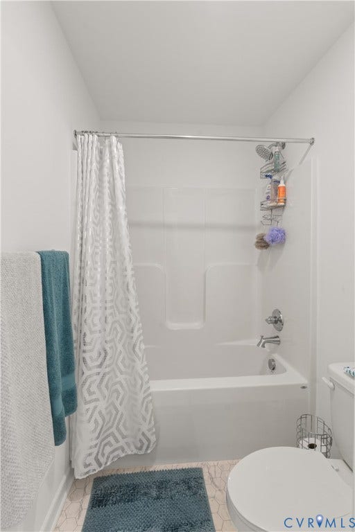 13807 Denleigh Court, Midlothian, VA 23112 Full bathroom featuring a white acrylic tub and shower surround, chrome plumbing fixtures, and hexagonal floor tile