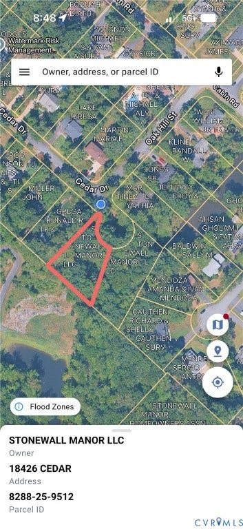 18426 Cedar Drive, Cedar Drive, Triangle, VA 22172 Property Tax Records. Indicating the parcel boundaries, owner entity, and identification details for the property