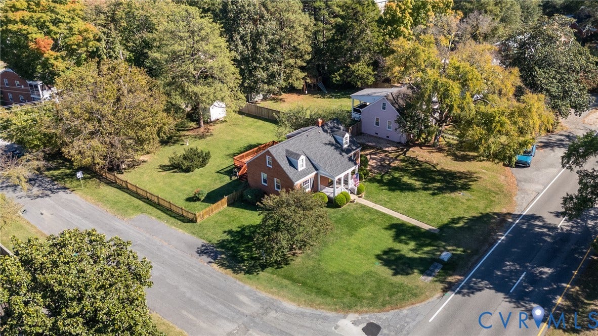 6614 Monument Avenue, Westhaven, Henrico, VA 23226 Ariel view of the corner lot, fully fenced in backyard, and off street parking available from Stillwell Rd.