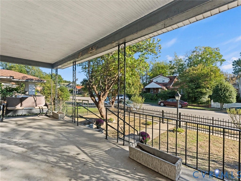124 Suffolk Avenue, Chesterfield Highlands, Colonial Heights, VA 23834 Covered concrete front porch featuring ornamental metal railings and posts