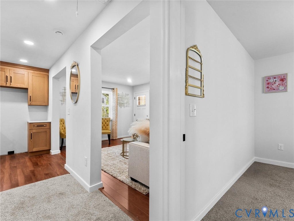 1826 Claiborne Street, Byrd Park, Richmond, VA 23220 Interior space featuring wood-finish flooring, recessed lighting, and wooden cabinetry with hardware