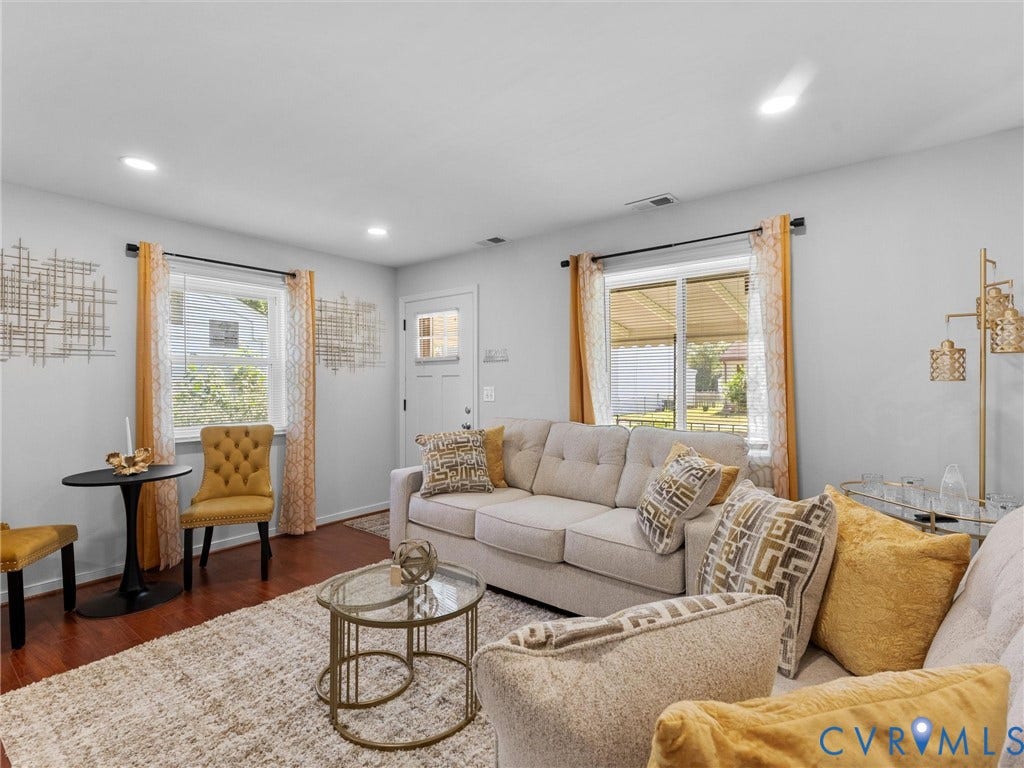 1826 Claiborne Street, Byrd Park, Richmond, VA 23220 Living area featuring wood-finish flooring, recessed lighting, and dual windows