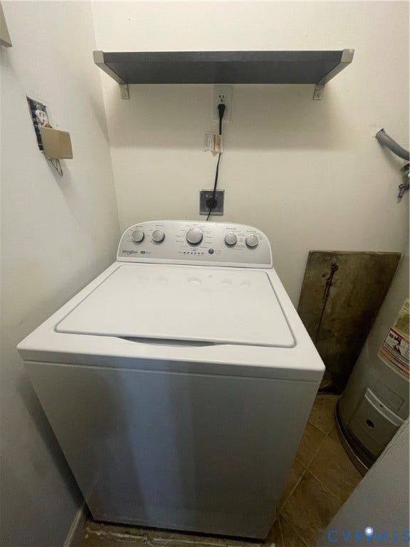 1214 N 30th Street, Richmond, VA 23223 Utility area featuring a top-load washing machine and a wall-mounted shelf