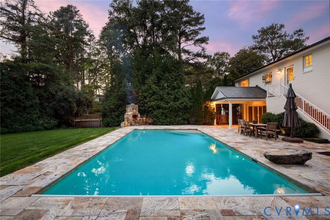6805 River Road, Westham Ridge, Henrico, VA 23229 Pool and landscaping lighting keep the party going after dark.