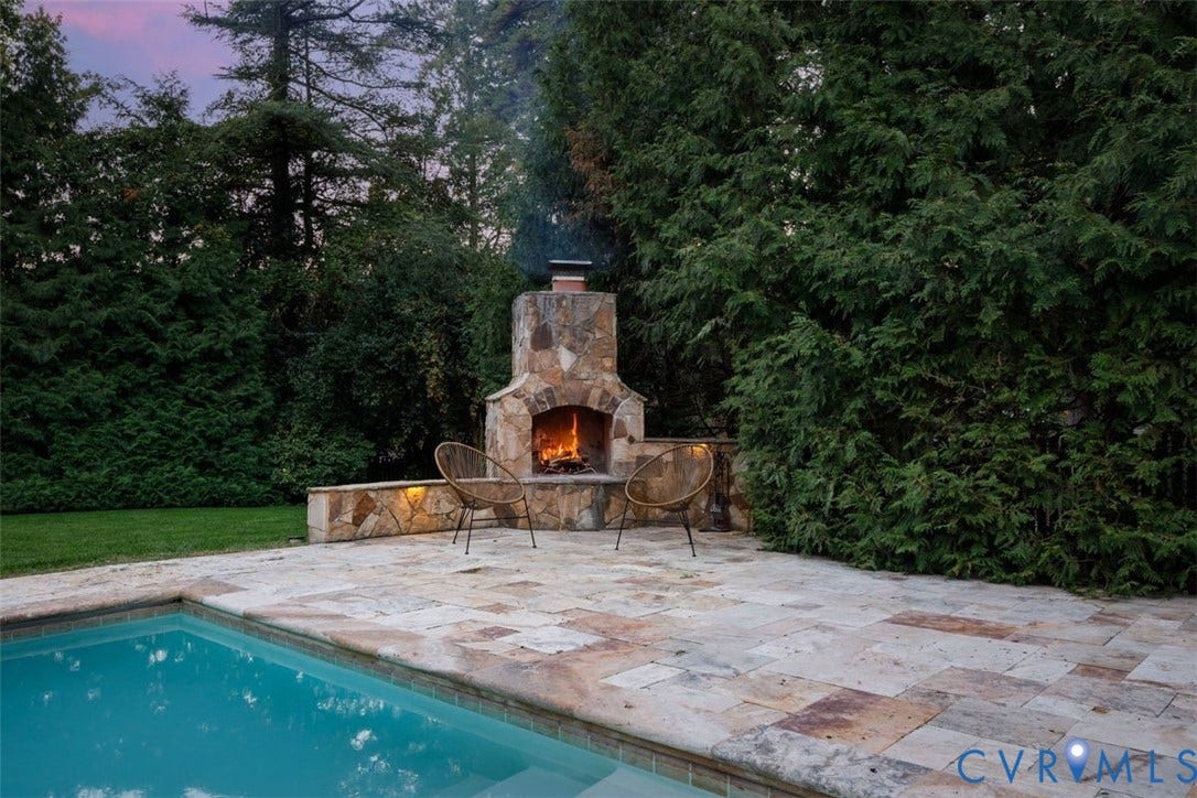 6805 River Road, Westham Ridge, Henrico, VA 23229 Stone fireplace keeps the outdoor space inviting every season.