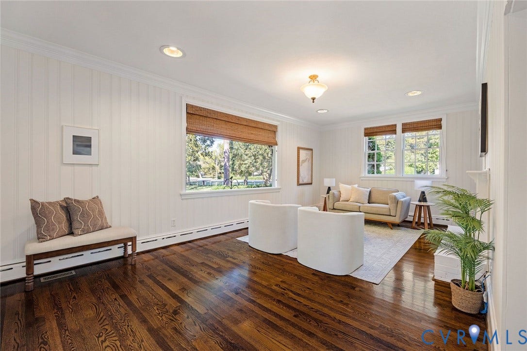 6805 River Road, Westham Ridge, Henrico, VA 23229 Generous windows provide excellent light and views of the park like property.