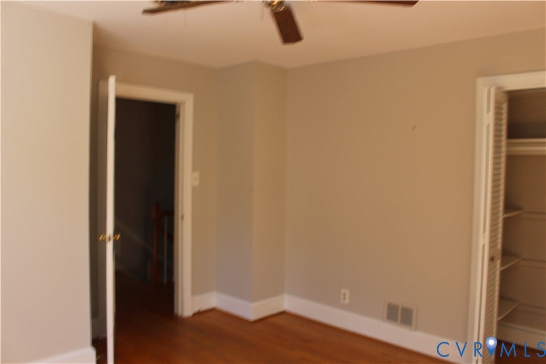 4101 Vauxhall, Chesterfield, VA 23234 Interior room featuring wood-finish flooring, neutral wall paint, and a ceiling fan with integrated light fixture
