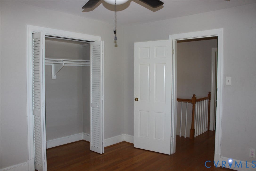 4101 Vauxhall, Chesterfield, VA 23234 Room featuring wood-finish flooring, a closet with louvered doors, and a ceiling fan with integrated lighting
