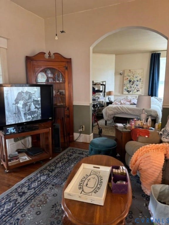 18194 S. Railroad Avenue, Boykins, VA 23827 Arched architectural doorway, hardwood flooring, two-toned wall paint,