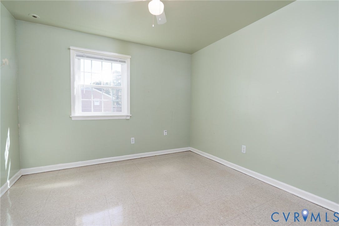 9329 Totopotomoy Trail, Ashland, VA 23005 Room featuring neutral-toned flooring, solid-colored wall surfaces, a white-framed single-hung window, and a ceiling-mounted light fixture with a fan