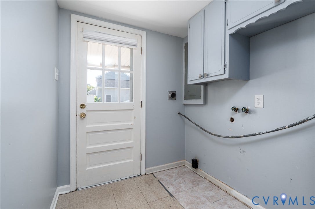 9329 Totopotomoy Trail, Ashland, VA 23005 Utility area featuring tile flooring, wall-mounted cabinetry, and a glass-panel exterior door