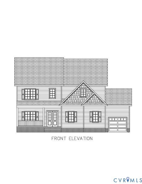 2851 Old Pump Road, Preserve At John Rolfe, Henrico, VA 23233 Architectural Blueprint, Front Elevation. Illustrating the exterior structural design and orientation of the property