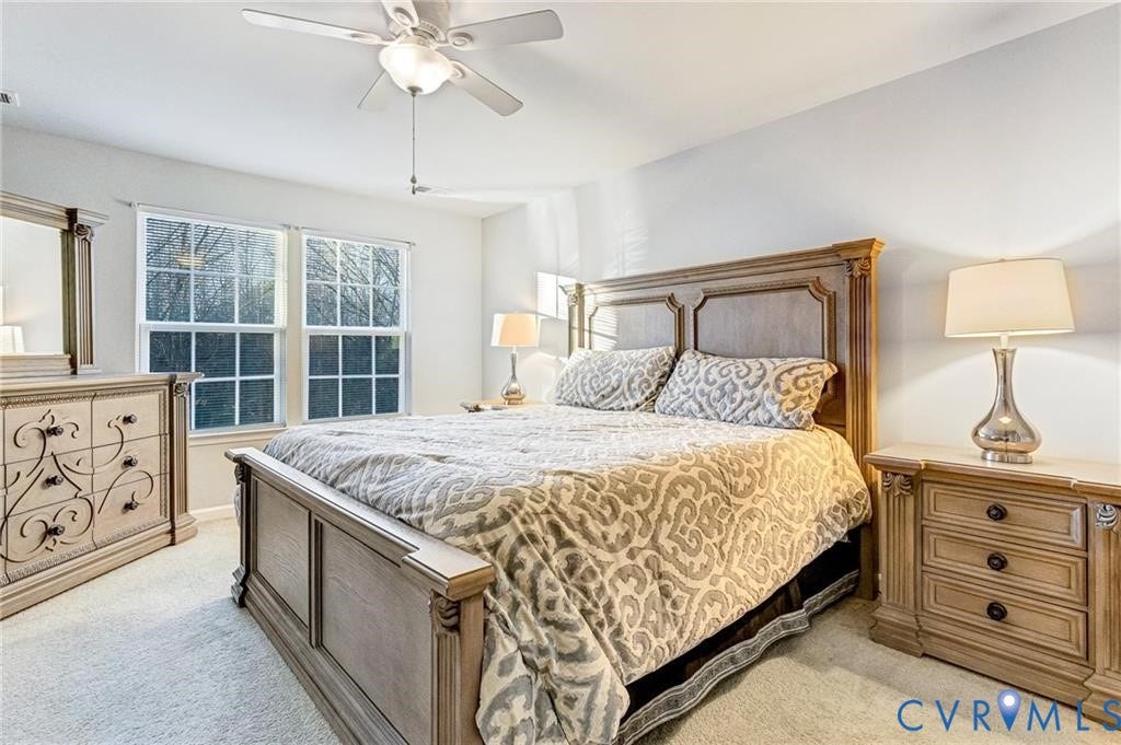 11600 Vicars Ridge Lane, Henrico, VA 23059 Bedroom featuring light colored carpet and ceiling fan