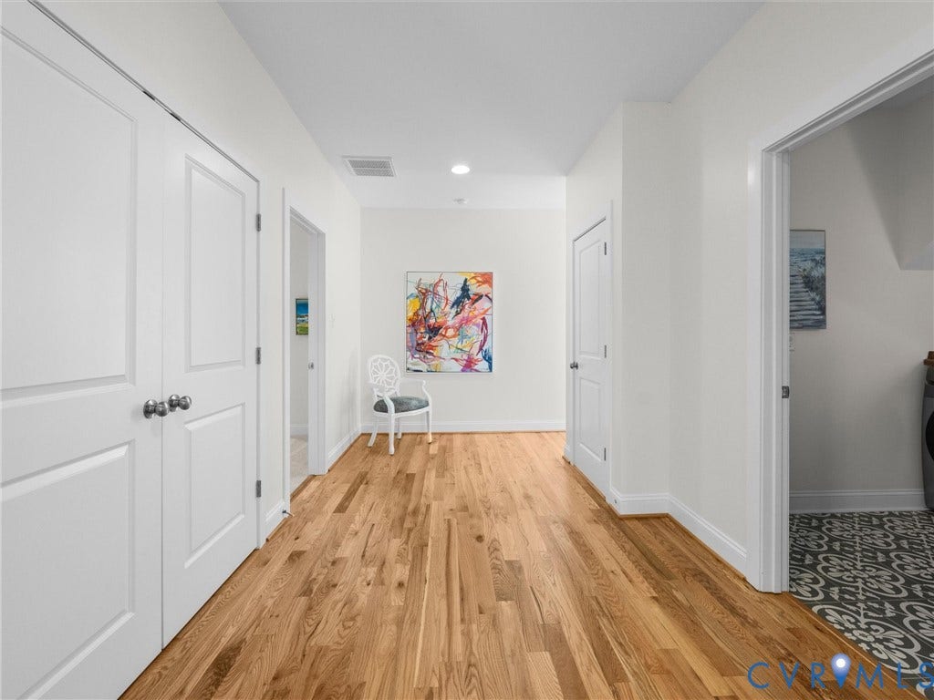1412 Ascot Hill Terrace, Midlothian, VA 23112 Interior hallway featuring wood-finish flooring, two-panel interior doors, recessed lighting, and patterned floor tile