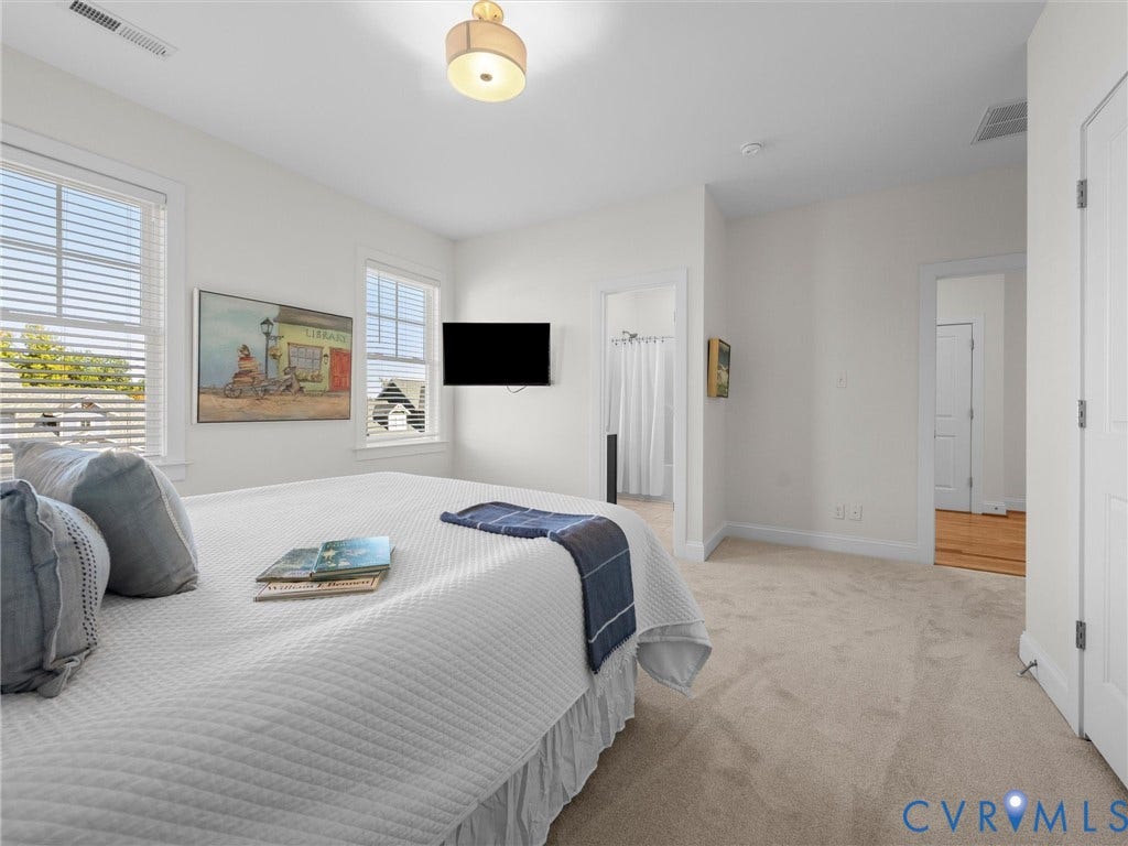 1412 Ascot Hill Terrace, Midlothian, VA 23112 Neutral wall palette featuring carpeting, dual windows with horizontal blinds, and a drum-style ceiling light fixture