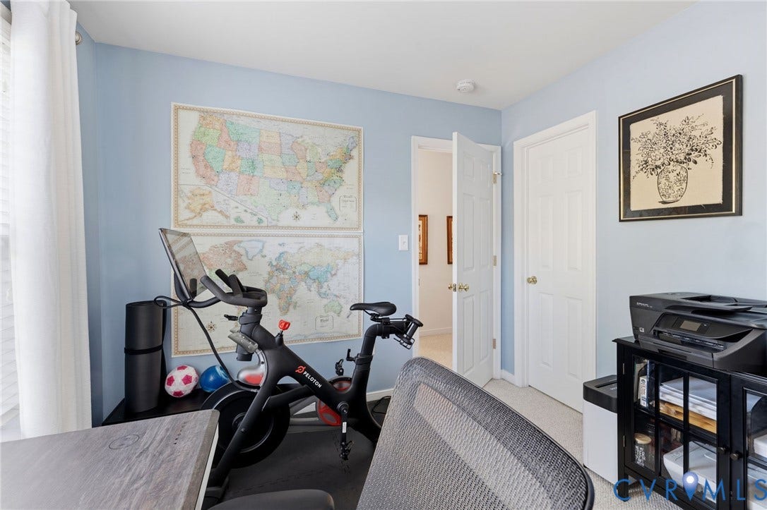 621 Scotter Hills Court, Midlothian, VA 23114 Room featuring light blue walls, neutral carpeting, and two white paneled doors
