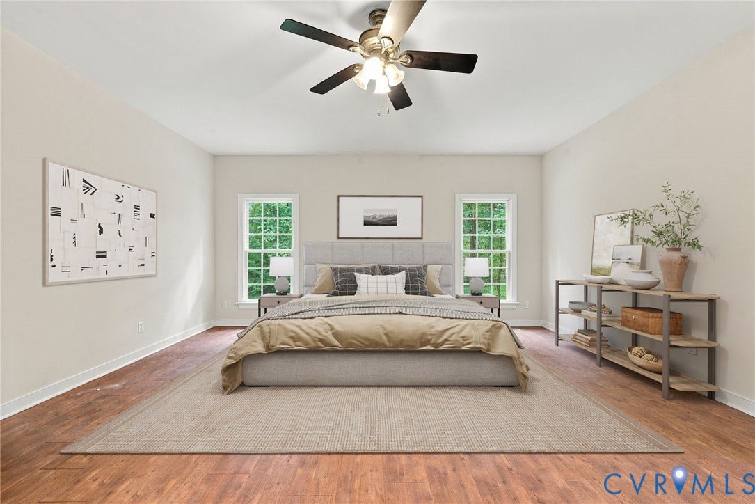2654 Academy Road, Powhatan, VA 23139 Primary bedroom with LVP floors. Virtually staged concept