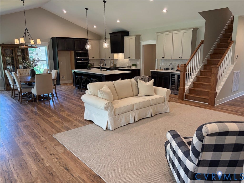 8860 Emily Jane Place, Quinton, VA 23141 Open-concept living area with vaulted ceiling and recessed lighting