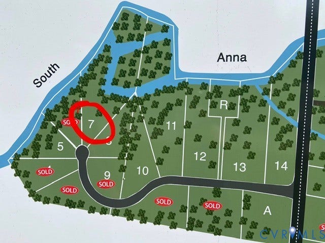 360 Anderson Mill Drive, Anderson Mill, Bumpass, VA 23024 Site Plan. Illustrating the numbered lot boundaries and current acquisition status of the property