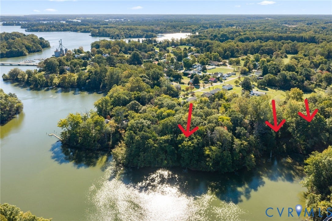 87 Pier Place, Town Of Kinsale, Kinsale, VA 22488 Beautiful wooded point of land on the Creek. Kinsale Creek Bridge in the background.