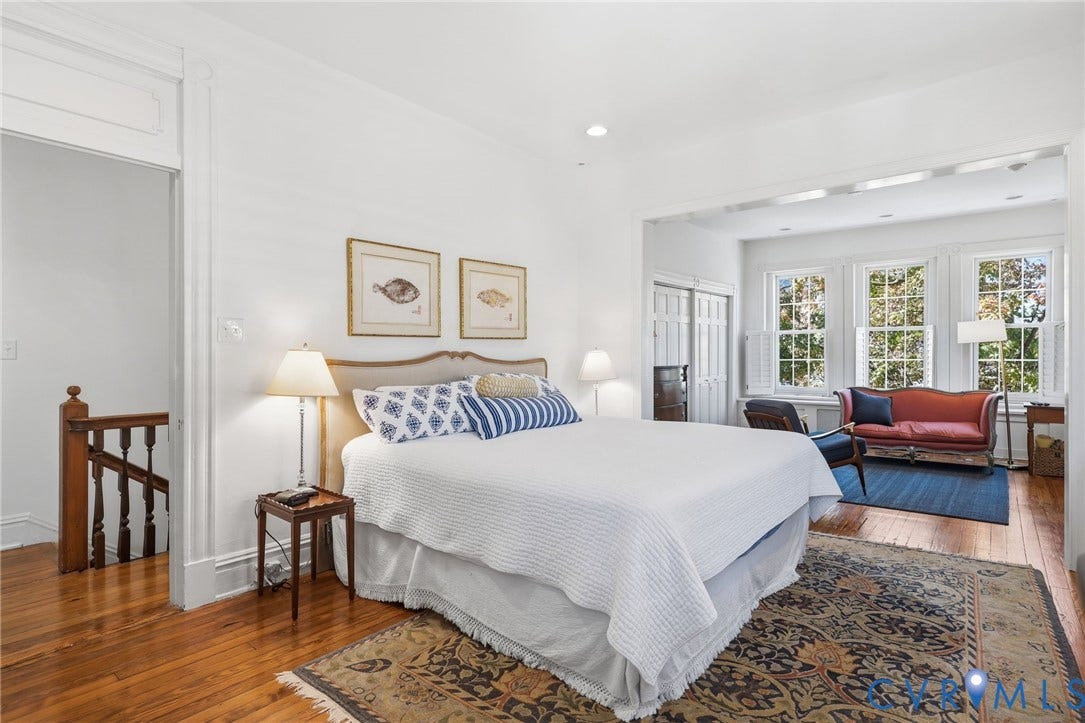 107 N Harvie Street, The Fan, Richmond, VA 23220 High-ceiling interior featuring wood-finish flooring, multi-pane windows with plantation shutters, recessed lighting, and white-painted trim