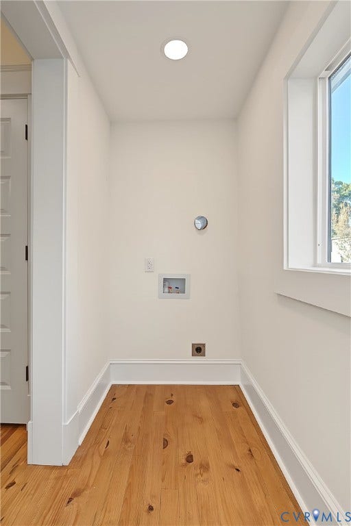 3500 Stockton Street, Weisigers Plan, Richmond, VA 23224 Utility area featuring wood-finish flooring, recessed ceiling lighting, a window, and hookups for appliances