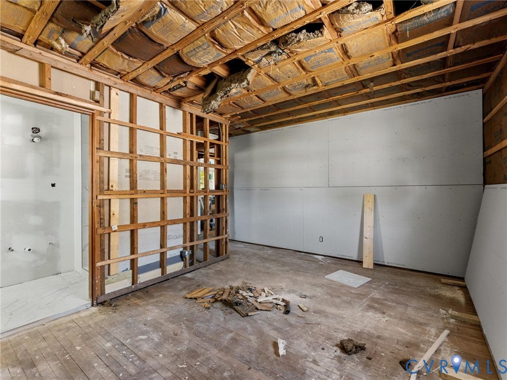 2900 Overton Road, Henrico, VA 23228 Interior space featuring exposed wood framing, installed drywall panels, and open-joist ceiling with insulation