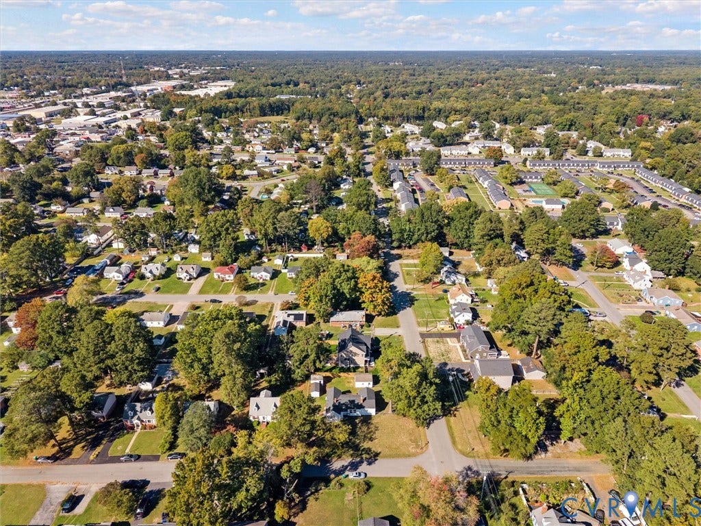 2900 Overton Road, Henrico, VA 23228 Aerial perspective of the residential area featuring established tree canopy, grid-pattern street layout, and suburban landscaping