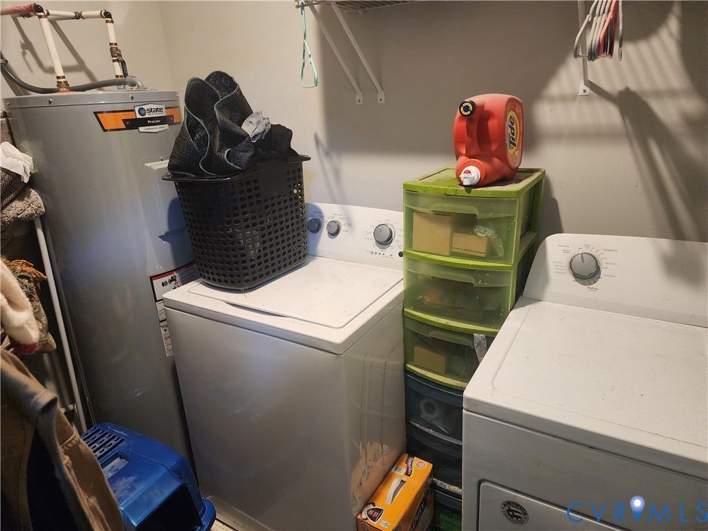1502 N 19th Street, Church Hill, Richmond, VA 23223 Utility area featuring a water heater and wall-mounted shelving