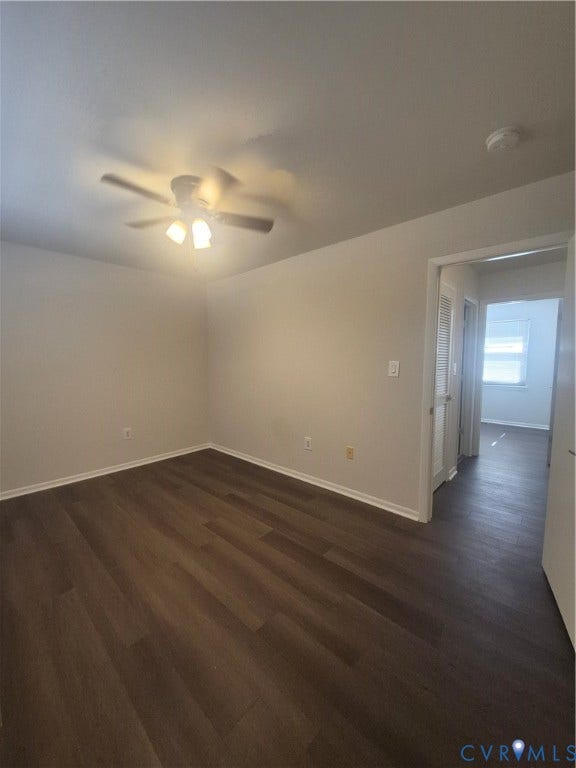 17 Jarratt Court, Petersburg, VA 23803 Neutral interior featuring wood-finish flooring, a ceiling fan with integrated lighting, and louvered closet doors
