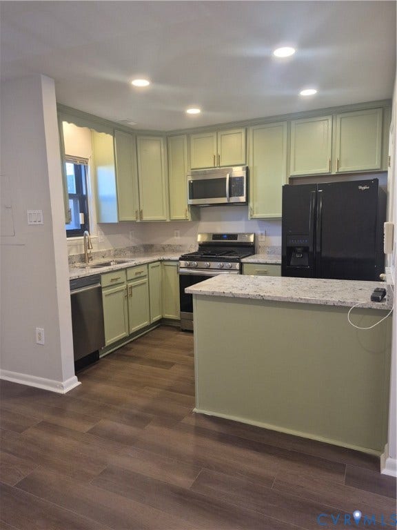 17 Jarratt Court, Petersburg, VA 23803 Kitchen featuring shaker-style cabinetry, stone countertops, wood-finish flooring, recessed lighting, and stainless steel appliances