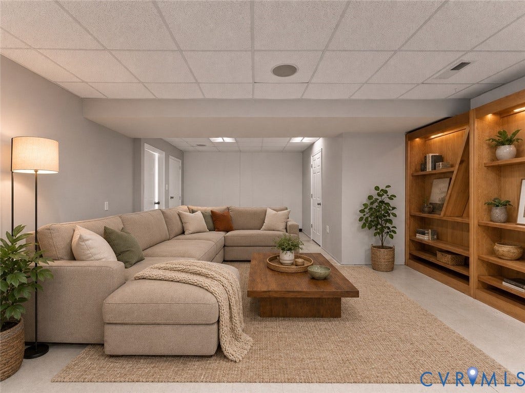 7040 Old Roxbury Road, Average, New Kent, VA 23141 Interior space featuring light-toned walls, recessed lighting, and built-in wood shelving with integrated display illumination