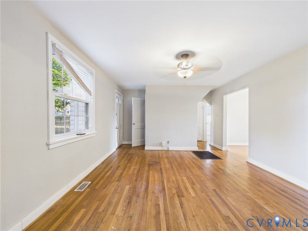 6902 Three Chopt Road, Richmond, VA 23226 Hardwood flooring, multi-pane window, and ceiling-mounted light fixture with fan