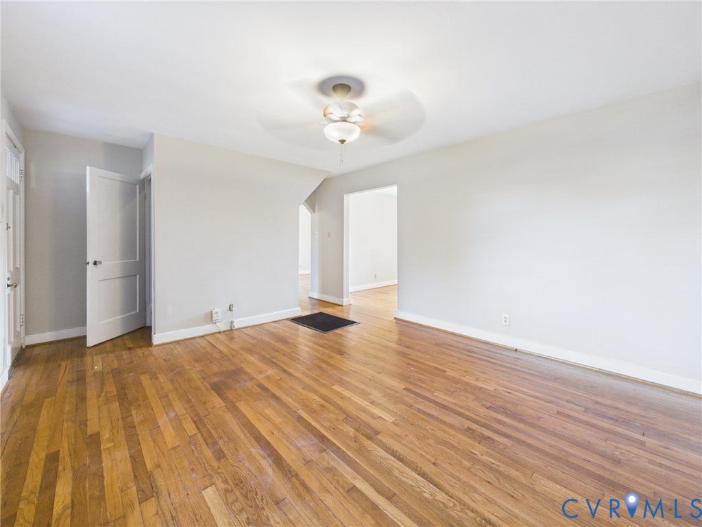 6902 Three Chopt Road, Richmond, VA 23226 Interior space featuring wood-finish flooring, neutral wall paint, and a ceiling-mounted light fixture with an integrated fan