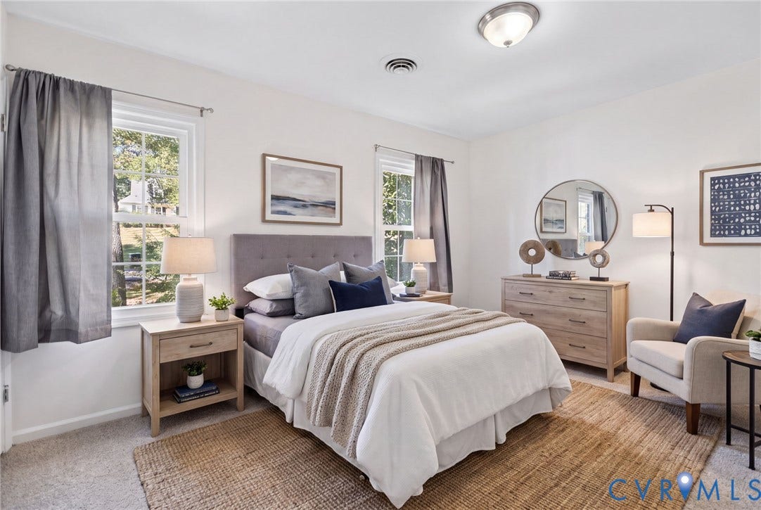 509 Overcliff Court, Walton Park, Midlothian, VA 23114 VIRTUALLY STAGED Neutral-toned interior space featuring light wall-to-wall carpeting, multiple windows providing natural light, and a centralized ceiling light fixture