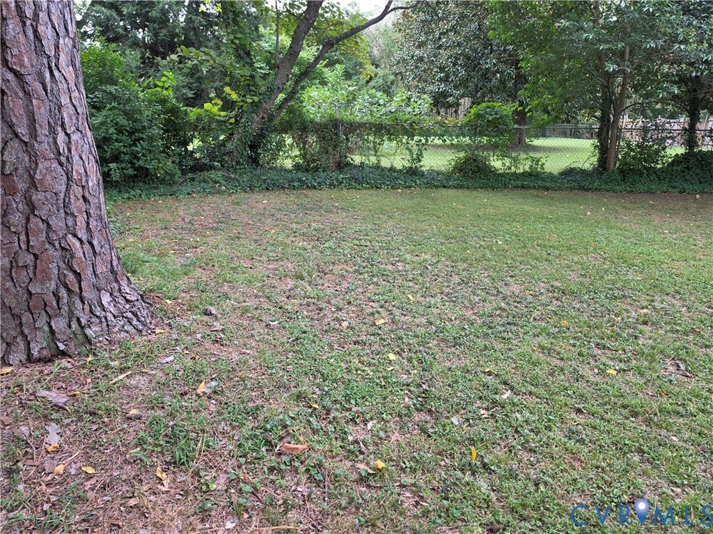 4114 Crestwood Road, Established, Richmond, VA 23227 Expansive backyard featuring mature trees, ground cover, and chain-link fencing