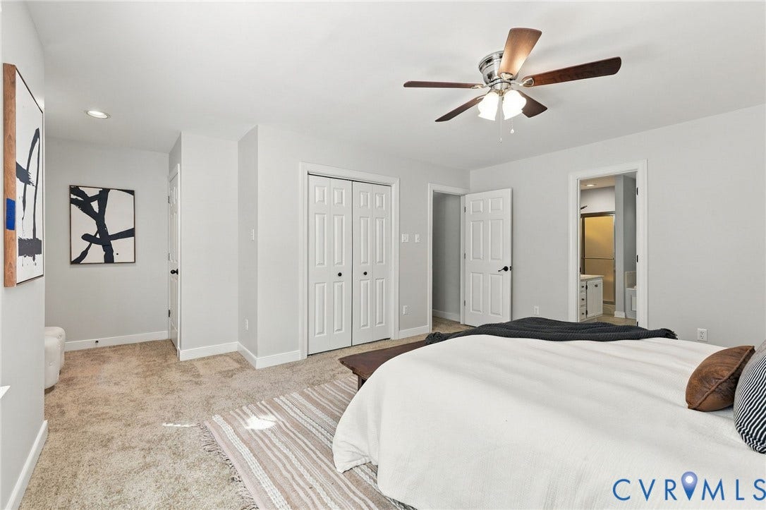 4712 Cedar Forest Road, Glen Allen, VA 23060 This primary bedroom is generously sized with ample closet space (two closets!) and convenient access to the private en-suite bathroom.