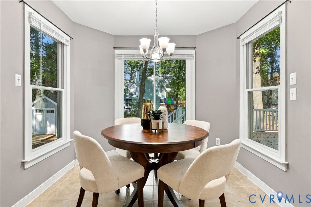 4712 Cedar Forest Road, Glen Allen, VA 23060 Bright breakfast nook surrounded by windows, offering a comfortable space for casual dining with views of the backyard.