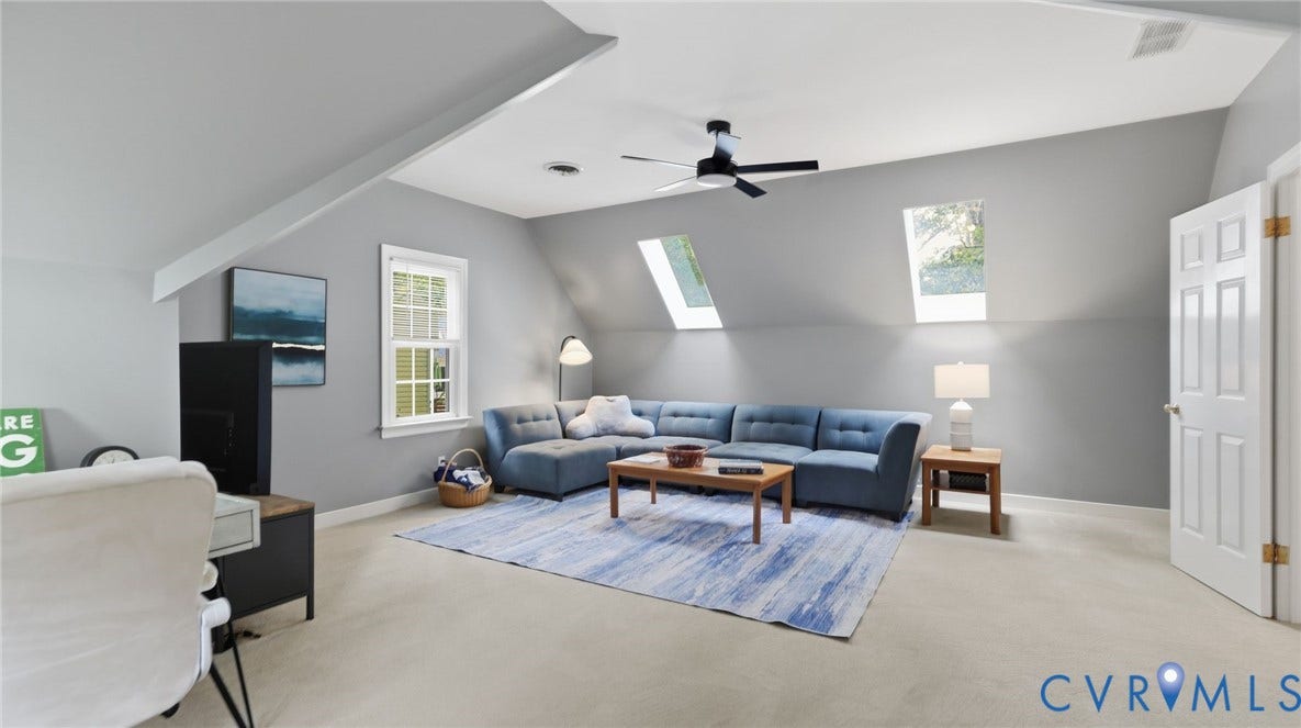 2040 Normandstone Drive, Roxshire, Midlothian, VA 23113 Vaulted ceiling with dual skylights, integrated ceiling fan, and recessed lighting