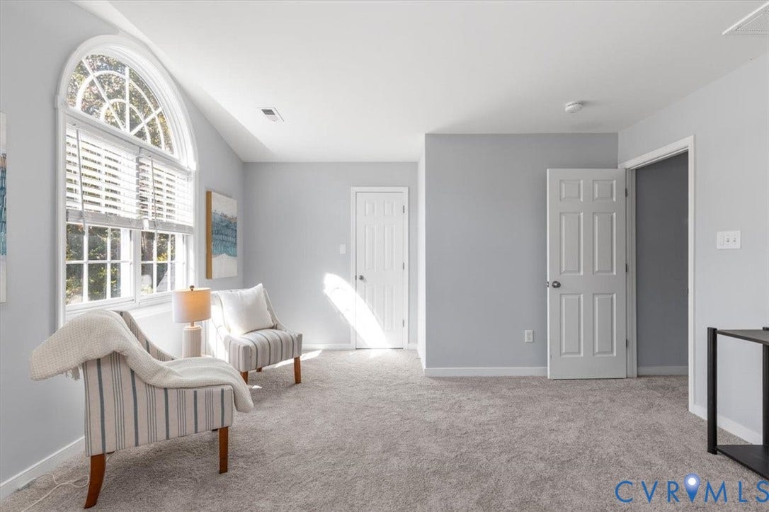 4011 Echo Ridge Place, Midlothian, VA 23112 Primary bedroom featuring ensuite, new carpeting, ceiling fan, sitting area, and huge walk in closet
