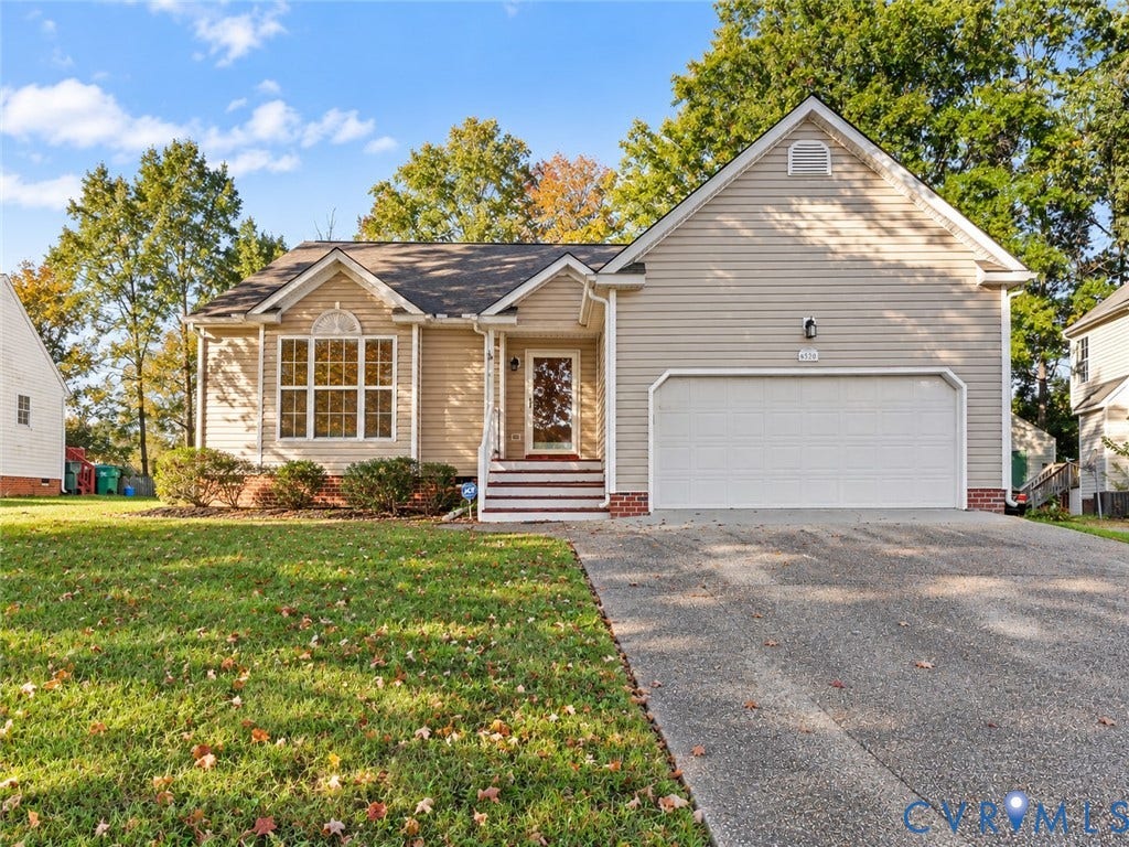 9520 Willow Ridge Drive, Glen Allen, VA 23060 This image has been digitally enhanced using AI to remove a tree from the front yard and illustrate an unobstructed view of the home's exterior. The tree currently remains on the property.