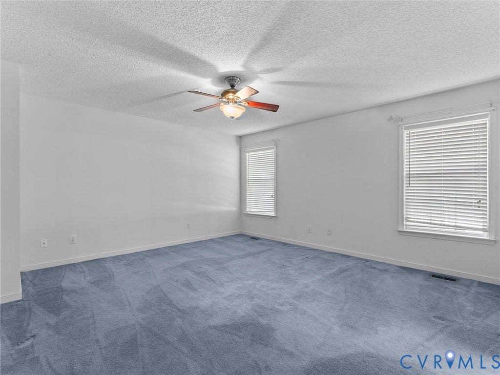 9520 Willow Ridge Drive, Glen Allen, VA 23060 Room featuring wall-to-wall carpeting, dual windows with fitted blinds, and a central ceiling fan with integrated lighting